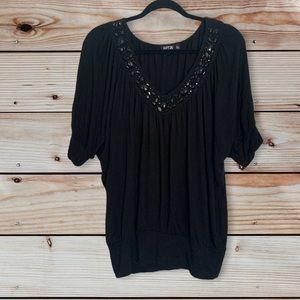 Black jeweled V-neck top by Apt 9 size large